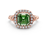 Rose gold Fancy Green Asscher  Halo Diamond Engagement Ring with Vintage-Inspired Band and Four-Prong Setting_3