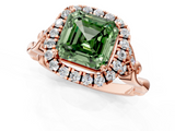 Rose gold Fancy Green Asscher  Halo Diamond Engagement Ring with Vintage-Inspired Band and Four-Prong Setting_4