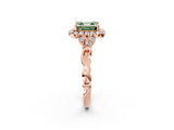 Rose gold Fancy Green Asscher  Halo Diamond Engagement Ring with Vintage-Inspired Band and Four-Prong Setting_5
