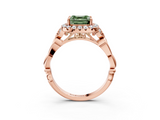 Rose gold Fancy Green Asscher  Halo Diamond Engagement Ring with Vintage-Inspired Band and Four-Prong Setting_6