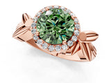 Rose gold Fancy Green Asscher  Halo Diamond Floral Band with Four-Prong Setting_36