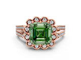 Rose gold Fancy Green Asscher  Halo Diamond Floral Split Shank Engagement Ring 1