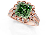 Rose gold Fancy Green Asscher  Halo Diamond Floral Split Shank Engagement Ring 2