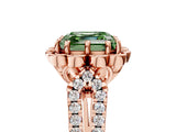 Rose gold Fancy Green Asscher  Halo Diamond Floral Split Shank Engagement Ring