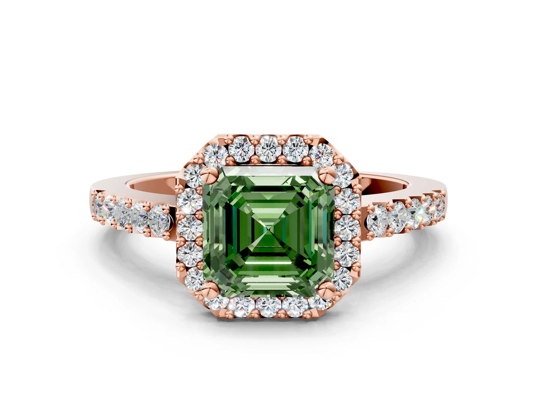 Rose gold Fancy Green Asscher  Halo Diamond Pavé Solitaire Ring_95