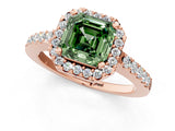 Rose gold Fancy Green Asscher  Halo Diamond Pavé Solitaire Ring_96