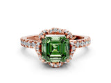 Rose gold Fancy Green Asscher  Halo Diamond Pave Band Ring with Four-Prong Setting_15