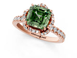 Rose gold Fancy Green Asscher  Halo Diamond Pave Band Ring with Four-Prong Setting_16