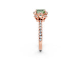 Rose gold Fancy Green Asscher  Halo Diamond Pave Band Ring with Four-Prong Setting_17