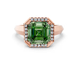 Rose gold Fancy Green Asscher  Halo Diamond Ring with Cathedral Band and Four-Prong Setting_45