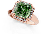 Rose gold Fancy Green Asscher  Halo Diamond Ring with Cathedral Band and Four-Prong Setting_46