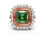 Rose gold Fancy Green Asscher  Halo Diamond Ring with Milgrain Edge and Round Prong Setting_24