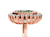 Rose gold Fancy Green Asscher  Halo Diamond Ring with Milgrain Edge and Round Prong Setting_29