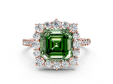 Rose gold Fancy Green Asscher  Halo Diamond Ring with Pavé Band and Prong Setting_16