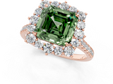 Rose gold Fancy Green Asscher  Halo Diamond Ring with Pavé Band and Prong Setting_17