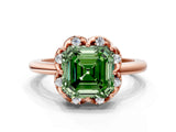 Rose gold Fancy Green Asscher  Halo Diamond Ring with Round Cluster Setting, Solitaire Band, and Four-Prong Setting_29