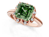 Rose gold Fancy Green Asscher  Halo Diamond Ring with Round Cluster Setting, Solitaire Band, and Four-Prong Setting_30