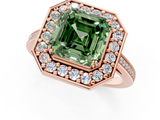 Rose gold Fancy Green Asscher  Halo Diamond Ring with Split Shank and Four-Prong Setting_1