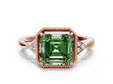 Rose gold Fancy Green Asscher  Halo Diamond Ring with Tapered Band and Four-Prong Setting_3