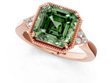 Rose gold Fancy Green Asscher  Halo Diamond Ring with Tapered Band and Four-Prong Setting_4