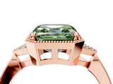 Rose gold Fancy Green Asscher  Halo Diamond Ring with Tapered Band and Four-Prong Setting_7