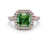 Rose gold Fancy Green Asscher  Halo Diamond Solitaire with Pavé Band and Four-Prong Setting_34