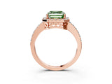 Rose gold Fancy Green Asscher  Halo Diamond Solitaire with Pavé Band and Four-Prong Setting_37