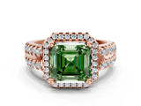 Rose gold Fancy Green Asscher  Halo Diamond Split Shank Engagement Ring with Prong Setting_123