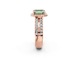 Rose gold Fancy Green Asscher  Halo Diamond Split Shank Engagement Ring with Prong Setting_125