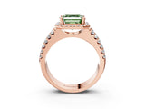 Rose gold Fancy Green Asscher  Halo Diamond Split Shank Engagement Ring with Prong Setting_126