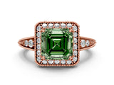 Rose gold Fancy Green Asscher  Halo Diamond Split Shank Ring with Milgrain Detail_28