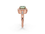 Rose gold Fancy Green Asscher  Halo Diamond Split Shank Ring with Milgrain Detail_30