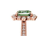 Rose gold Fancy Green Asscher  Halo Milgrain Pave Diamond Ring with Four-Prong Setting 1
