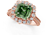 Rose gold Fancy Green Asscher  Halo Milgrain Pave Diamond Ring with Four-Prong Setting 3