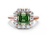 Rose gold Fancy Green Asscher  Halo Milgrain Solitaire with Bezel Set Side Stones and Pave Band_49