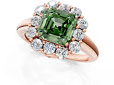 Rose gold Fancy Green Asscher  Halo Milgrain Solitaire with Bezel Set Side Stones and Pave Band_50