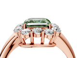 Rose gold Fancy Green Asscher  Halo Milgrain Solitaire with Bezel Set Side Stones and Pave Band_53