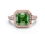 Rose gold Fancy Green Asscher  Halo Pavé Diamond Engagement Ring with Bezel Setting