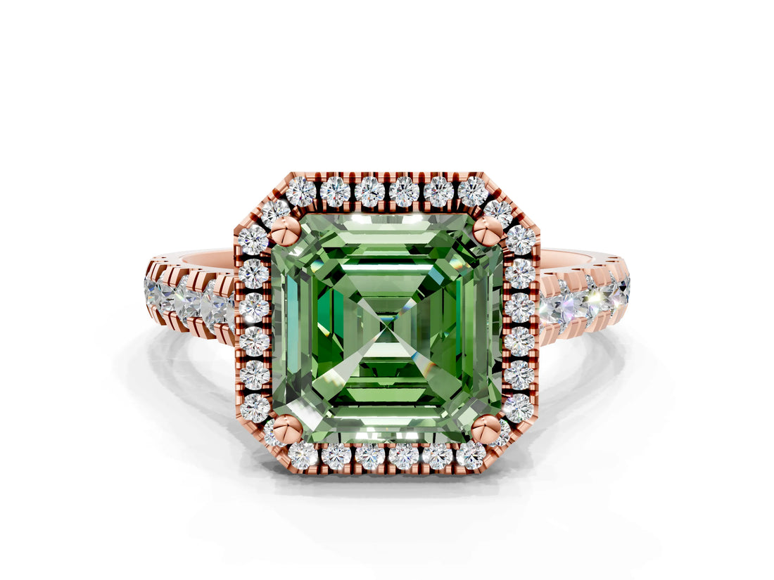 Rose gold Fancy Green Asscher  Halo Pavé Diamond Engagement Ring with Four-Prong Setting_31