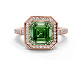 Rose gold Fancy Green Asscher  Halo Pave Band Solitaire Ring with Prong Setting_45