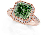 Rose gold Fancy Green Asscher  Halo Pave Band Solitaire Ring with Prong Setting_46