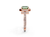Rose gold Fancy Green Asscher  Halo Pave Band Solitaire Ring with Prong Setting_47