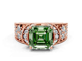Rose gold Fancy Green Asscher  Halo Pave Diamond Engagement Ring with Milgrain Detailing_48