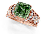 Rose gold Fancy Green Asscher  Halo Pave Diamond Engagement Ring with Milgrain Detailing_49