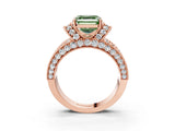 Rose gold Fancy Green Asscher  Halo Pave Diamond Engagement Ring with Milgrain Detailing_51