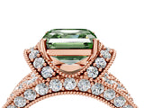 Rose gold Fancy Green Asscher  Halo Pave Diamond Engagement Ring with Milgrain Detailing_52