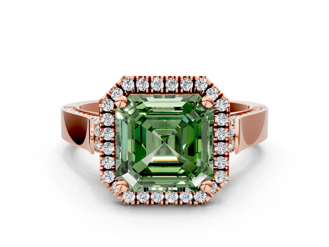 Rose gold Fancy Green Asscher  Halo Pave Split Shank Prong Setting Ring_26