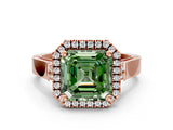 Rose gold Fancy Green Asscher  Halo Pave Split Shank Prong Setting Ring_26