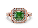 Rose gold Fancy Green Asscher  Halo Round Diamond Milgrain Pave Engagement Ring_3