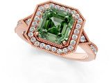 Rose gold Fancy Green Asscher  Halo Round Diamond Milgrain Pave Engagement Ring_4